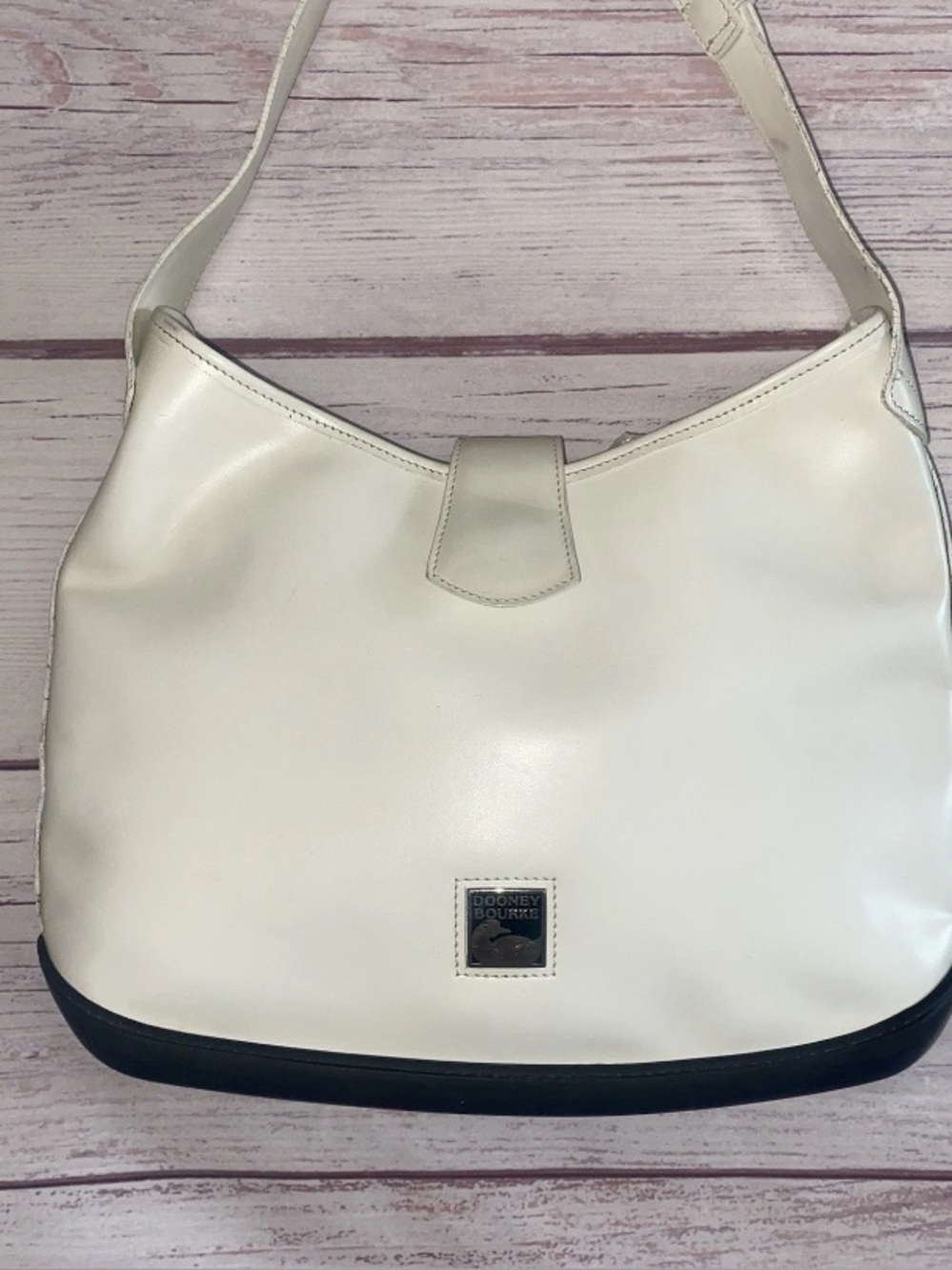 Vintage Dooney & Bourke Parasole Leather Hobo Shoulder Bag White Rubber Bottom